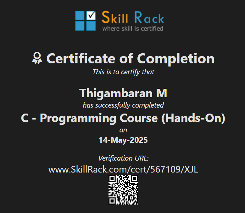 completed c programming course