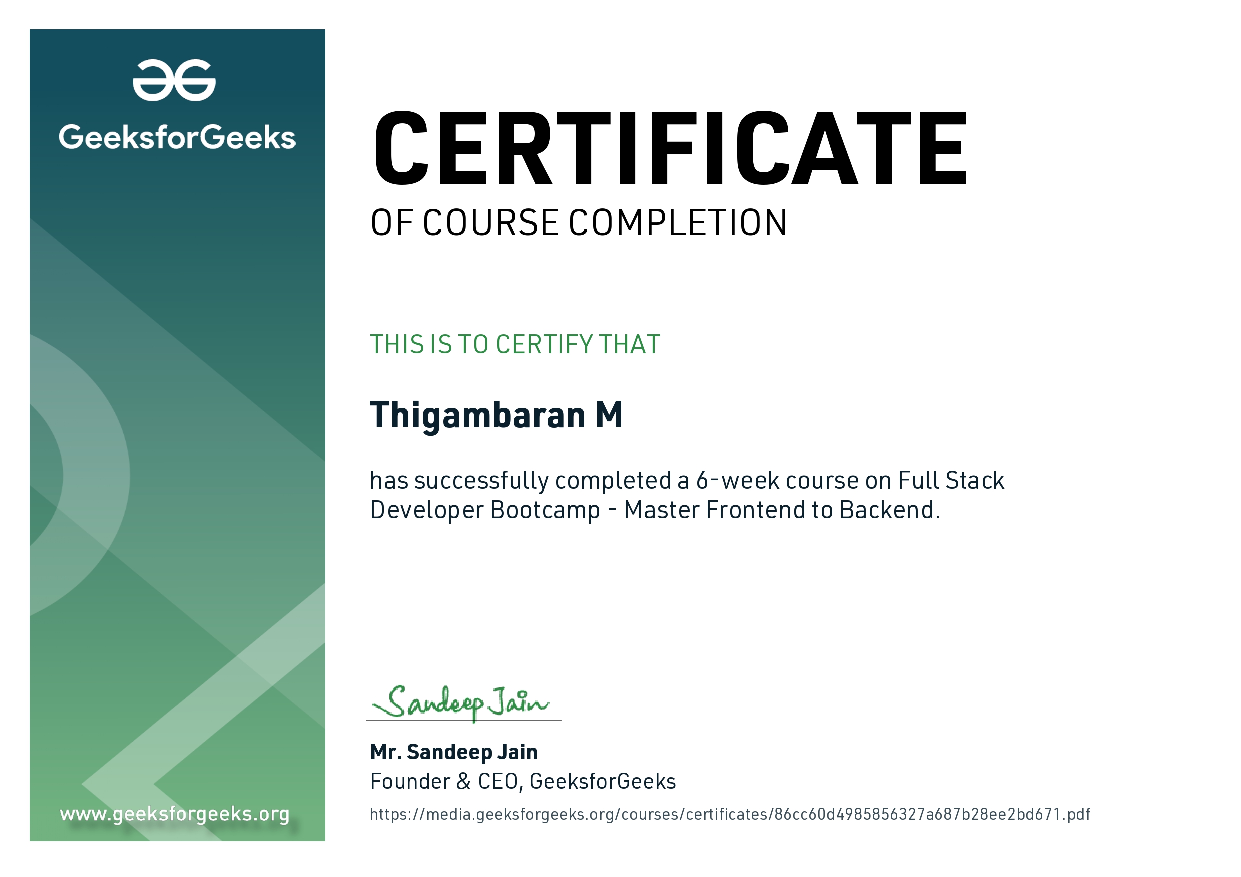 completed full stack development course